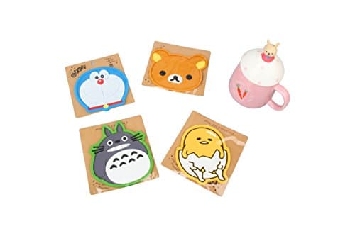 Set of 4 - Super Cute Kawaii Silicone Cartoon Cup Coasters Mats 5-inch (Assorted) (Japanese Cartoon)