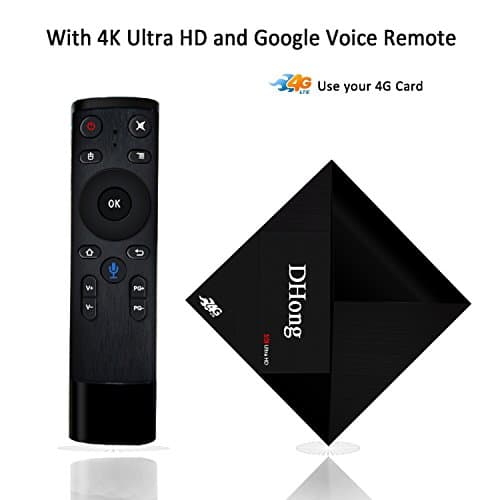 DHong 2018 Android TV Network Set-top Box Google Voice Control Remote, Android 7.1 RK3399 6-Core 64-Bit 4G+32G Media Streaming Player, Hdmi&TypeC Dual Display [Sim Card CDMA 4G Lte Apply Modem&Router]