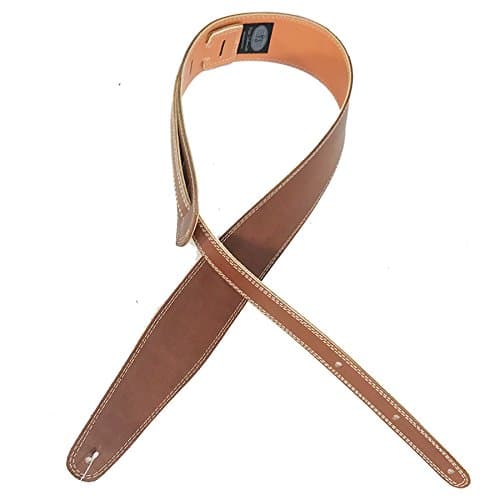 Pete Schmidt 2.5in Handcrafted Brown Leather Guitar Strap w/Cream Stitch