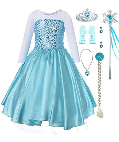 LENSEN Tech Girls Princess Elsa Anna Costume Snow Queen Dress up