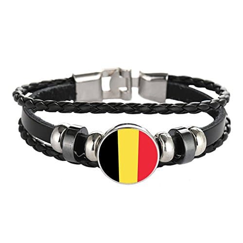 YouMiYa 2018 World Cup Adjustable Faux Leather Cuff Bracelet National Flag Punk Jewelry (Belgium)