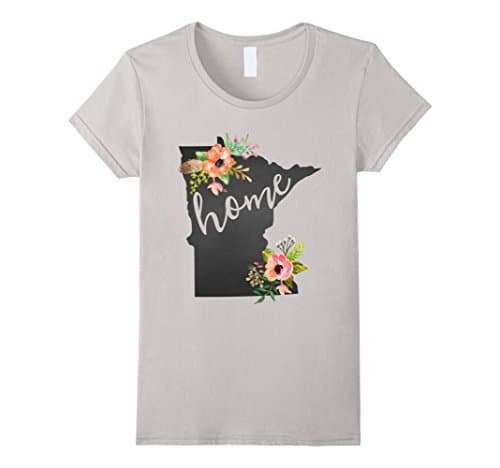 Women's Minnesota Home Chalkboard Watercolor Flowers State T-Shirt Large Silver