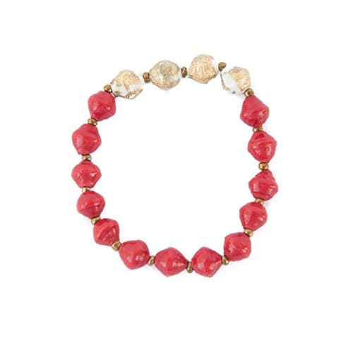 Red and Gold Recycled Paper Bead Bracelet Handmade with love in Uganda, Africa