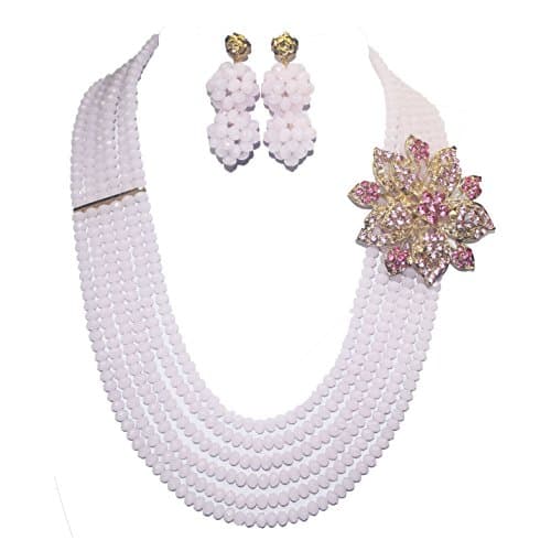 Light Rose Nigeria Traditional Wedding Crystal Beads Necklace Jewelry Sets AM0065459