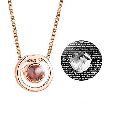 ASD Jewerly Customized Photo Necklace Projective Necklace, I Love You Symbol of Steadfast The Memory of Love Different Languages for I Love U