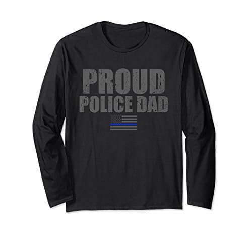Unisex Proud Police Dad Thin Blue Line Long Sleeve Shirt Large Black