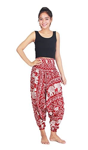 Chinrada Shop Women's Aladdin Harem Jumpsuit Smocked Waist Circle Pants