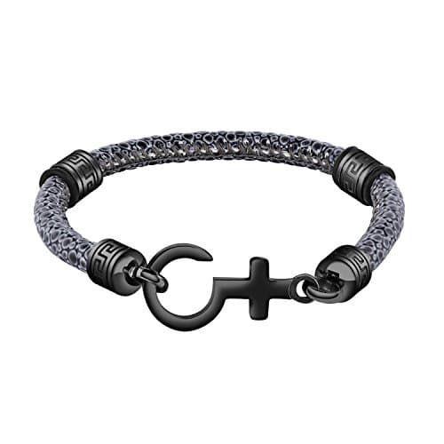 FCZDQ Stainless Steel Black Gender Symbol Leopard Leather Cuff Bracelet Couple Bangle for Mens Boys