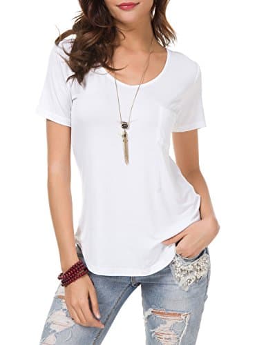 Siteluoyi Womens Casual Short Sleeve V Neck T-Shirts Pocket Blouses Top