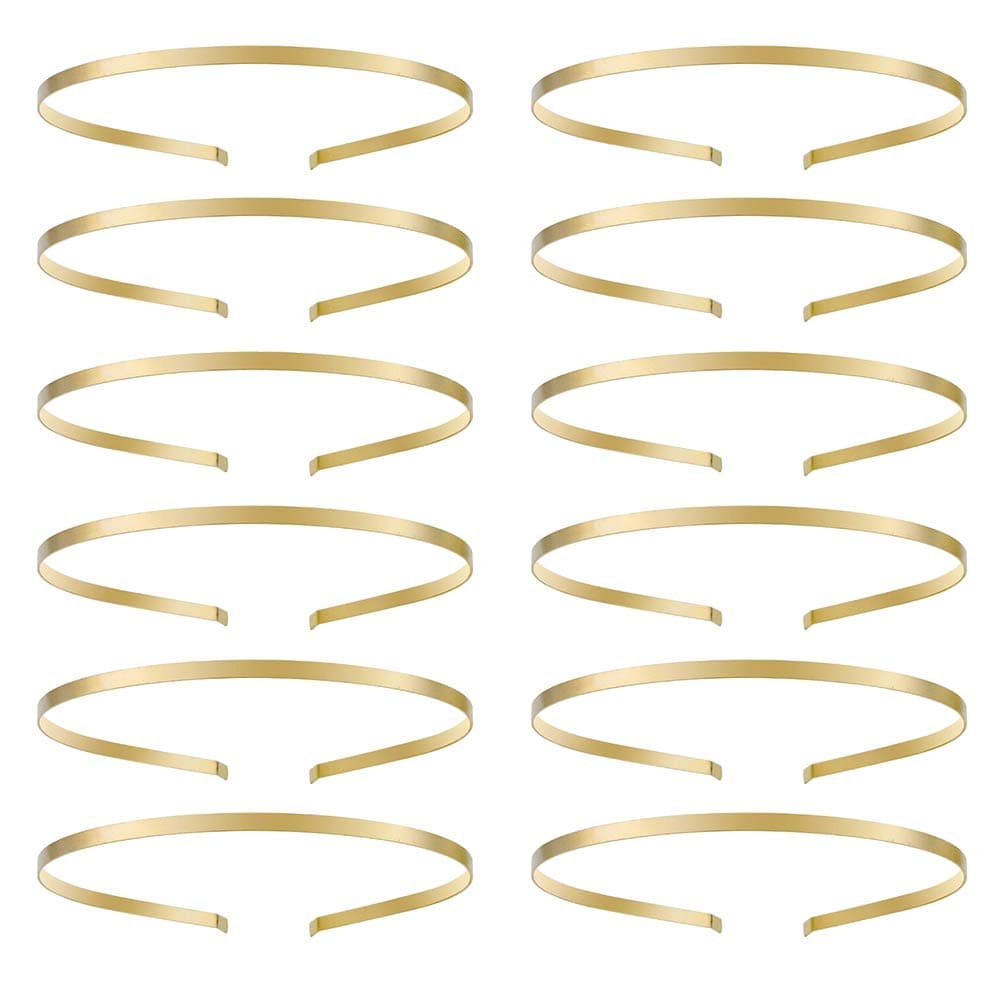 Christmas Smooth Metal Headbands with 3 Colors for DIY Hairband Gold Plated Head Bands Pack of 12 (Golden)