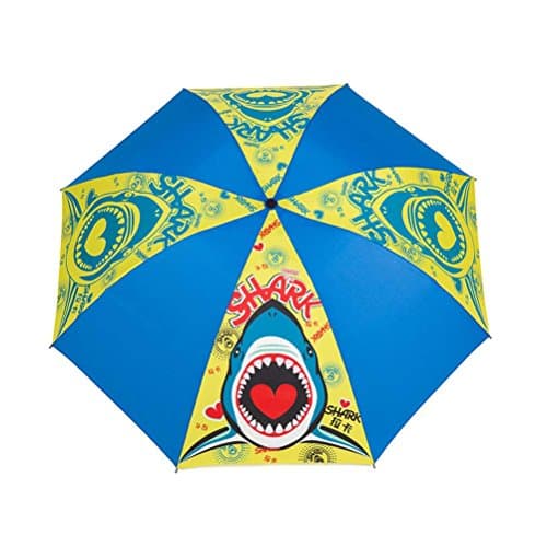 ADJOY9 Compact Cartoon 8-rib Pongee Cloth Windproof Kids 3-Fold Rain Umbrella-Yellow-blue Shark