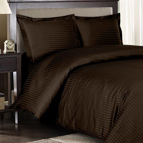 Ultra Soft &amp; Exquisitely Smooth, Genuine 100% Egyptian Cotton 1000 Thread Count Bed In a Bag, Lavish Sateen Stripe Bed Ensemble Includes Sheet Set, Duvet Cover Set and White Down Alternative Comforter (Duvet Insert), 8 Piece Queen Size Bed In a Bag, Stripe, Chocolate