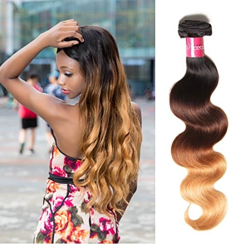 Sunber Ombre Brazilian Hair Bundles Body Wave 12A Grade Human Virgin Hair One Bundles 3 Tone 1B/4/27 Color Hair Extensions 20Inch T1B/4/27 Color