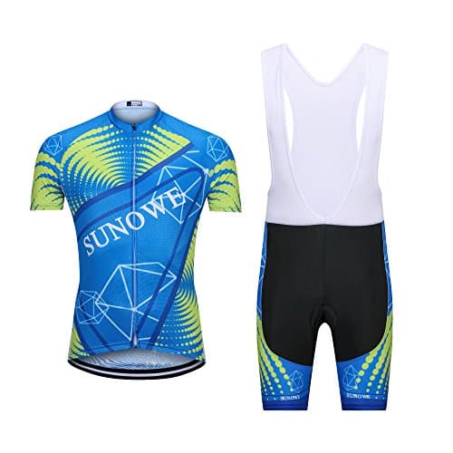 SUNOWE Mens Breathable Cycling Clothing Short Sleeve Jersey, 5D Padded Bib Shorts, or Kit Set Breathable Quick Dry