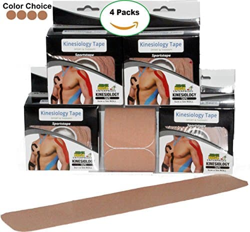 KINESIOLOGY TAPE- JuneBugz KT Pro Sports Tape Precut |4 Rolls| 80 Hypoallergenic Kinesio strips | Athletic Therapeutic Tapes for Support &amp; to Reduce Pain in Shoulders, Knees, Calves, Back &amp; Legs