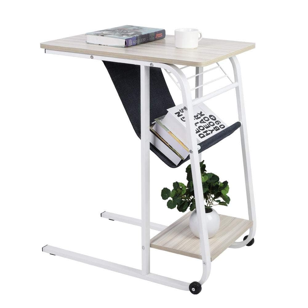 Overbed Table,C-Shaped Laptop Stand Small Sofa Side End Bedside Table Computer Desk Coffee Table with Metal Frame Removable Fabric Shelf and Storage Bag for Living Room Bedroom Office Balcony(#1)