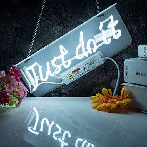Neon Sign Neon Wall Signs"Just Do It" Neon Words Sign Wall Decor Made of Real Glass for Bedroom,Gym, Office,Home,School. (Just do it White)