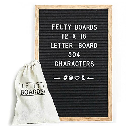 Black Felt Letter Board Set 12x18 Inches - Changeable Wooden Letter Board Includes 350 Letters, Numbers &amp; Symbols, Oak Wood Frame, Wall Mount + Free Canvas Bag