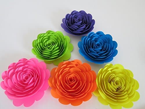 Neon Rainbow Roses, 3 Inch Paper Flowers, Set of 6, Unicorn Theme Party Decor, Floral Wall Decorations, Teen Kid Birthday