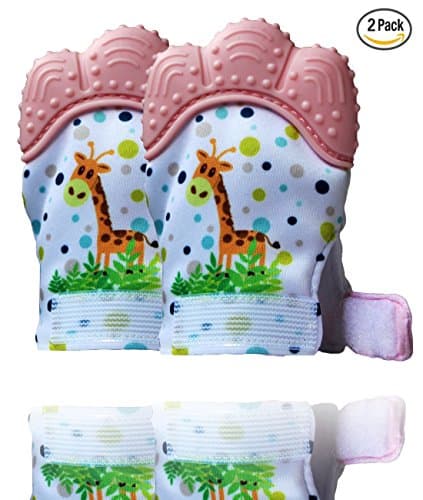 Silicone Teething Mitt Baby Teether Baby Teething Mitten Teething Toys Teething Glove Infant Teething Mittens Teethers BPA Free Crinkle Sound Teether Baby Toys 3-12 Months (2-G-PINK)