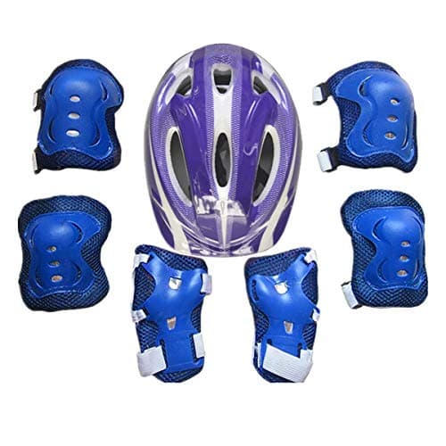 Kids Skateboarding Protective Gear Set, Roller Skating Helmet Wrist Elbow Knee Pads for Scooter Rollerblading Cycling Other Extreme Sports(Dark Blue,One Size)