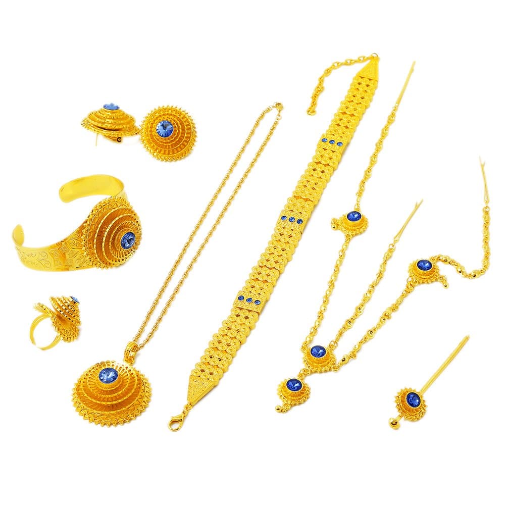 24K Gold Plated Eritrean Ethiopian Traditional Stone Wedding Jewelry Sets Women Wedding Sets…
