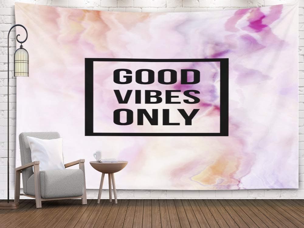 TOMWISH Wall Tapestry Abstract, Tapestries Decoration Hanging Wall Bedroom and Home Décor Dorm Vibes Only Motivational on Abstract Liquid Background 80X60 Inch,Pink Yellow