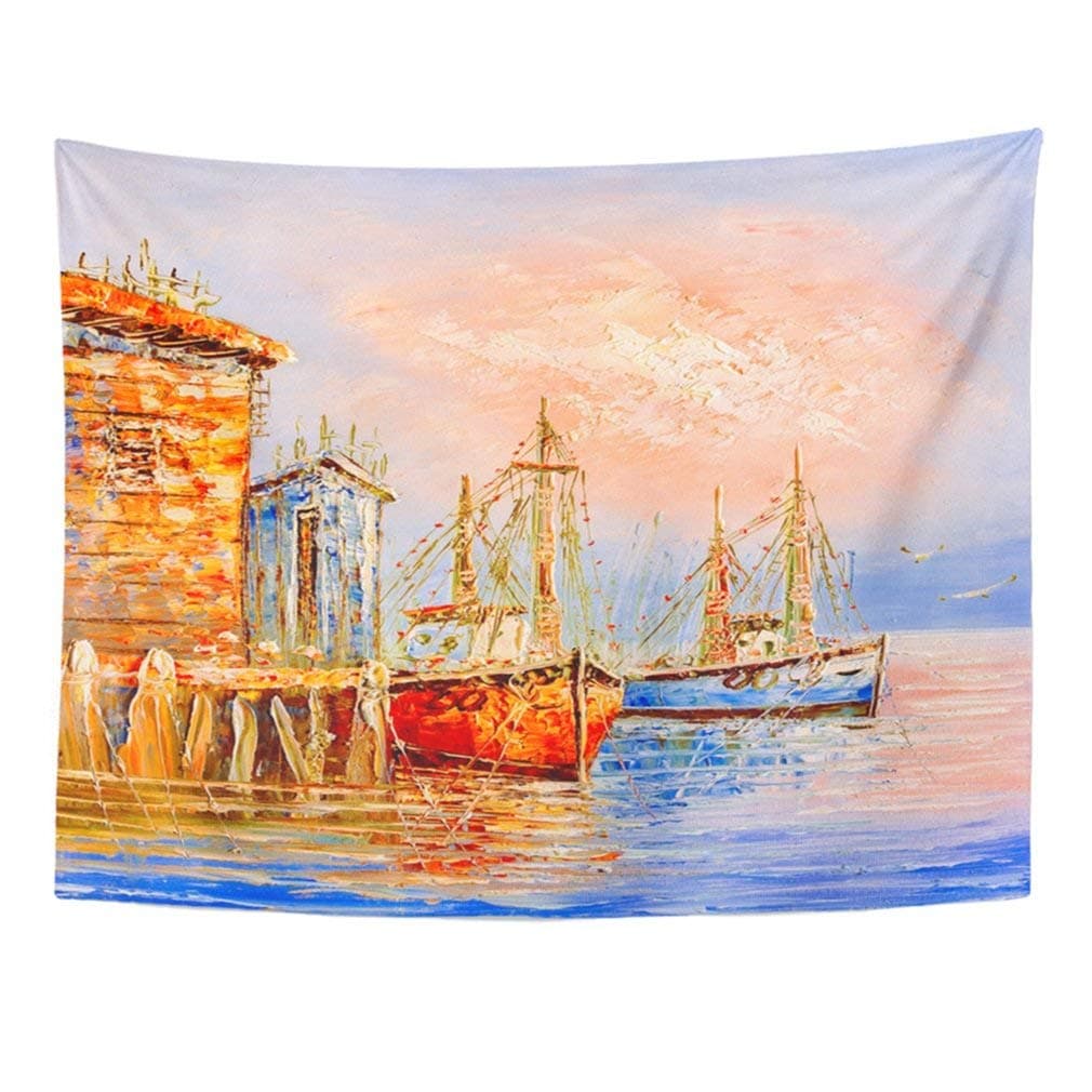 Alfreen Tapestry Art Decor, Tapestry Wall Hanging Wall Tapestry Blue Dubrovnik Croatia Old City Street View Medieval Ragusa in Stradum Area Colorful Tapestries Bedroom Living Room Dorm