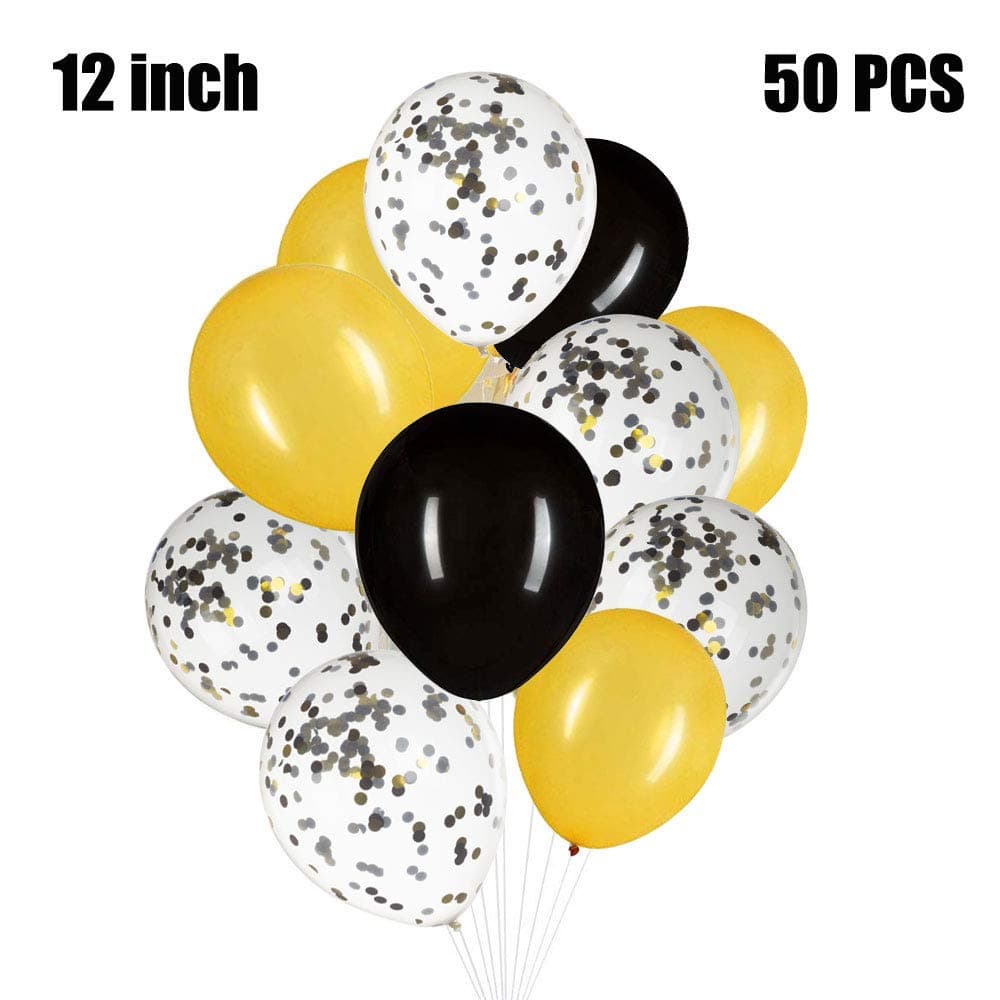 We Moment 12 Inch Gold and Black Confetti Balloons Latex Helium Party Balloon for Birthday Wedding Party Decorations Supplies,Pack of 50