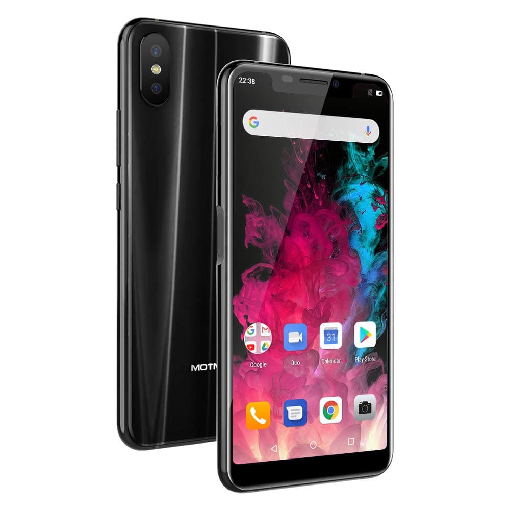 HOMTOM H10 4G Phablet - 5.85’’ HD+ Notch Screen 19:9 Full Display SIM-Free Smartphone, Android 8.1 Octa Core 4GB + 64GB Triple Cameras (16MP+2MP+8MP) Face ID Fingerprint 3500mAh Type-C (Black)