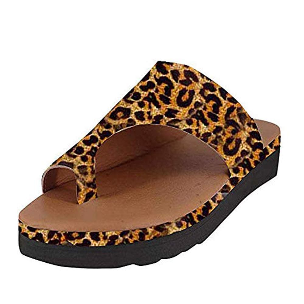 Acrossage Women Comfort Platform Wedge Sandals Open Toe Leather Bunion Slippers Lightweight Flip Flops Shoes for Summer