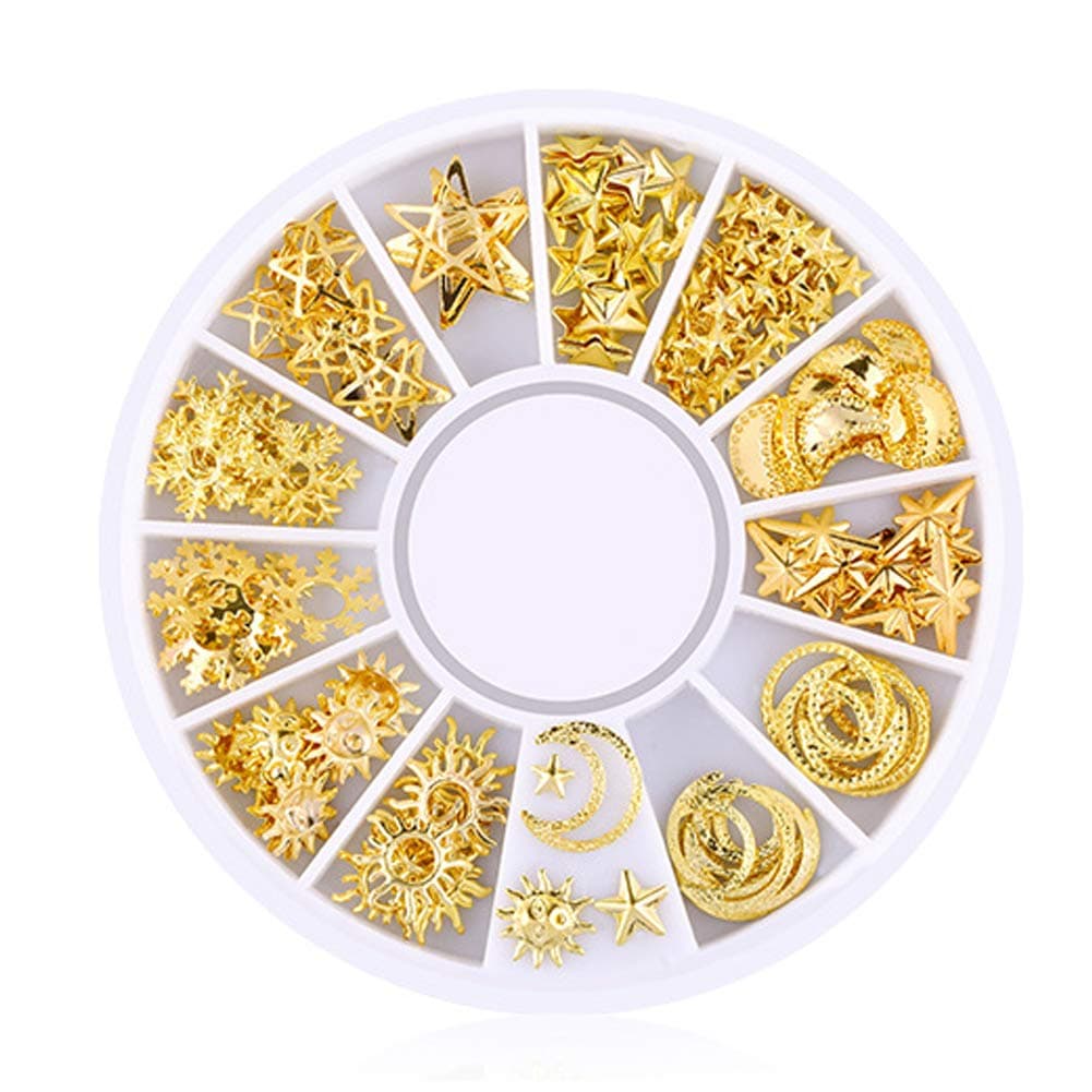 3D Mini Nail Art Stud Stickers Glitter Metal Charming Nail Supplies Fashionable DIY Nails Beauty Decorations Starry Sky Series 200 Count/Pack