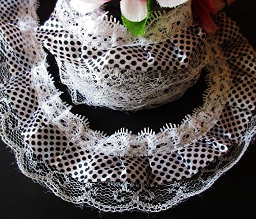 1 3/4 inch Wide White/Black Ruffle Trim Lace Trim//Double Lace Crafts Sewing Embellishments DIY Decorating Headbands Polyester/Cotton 1Yard