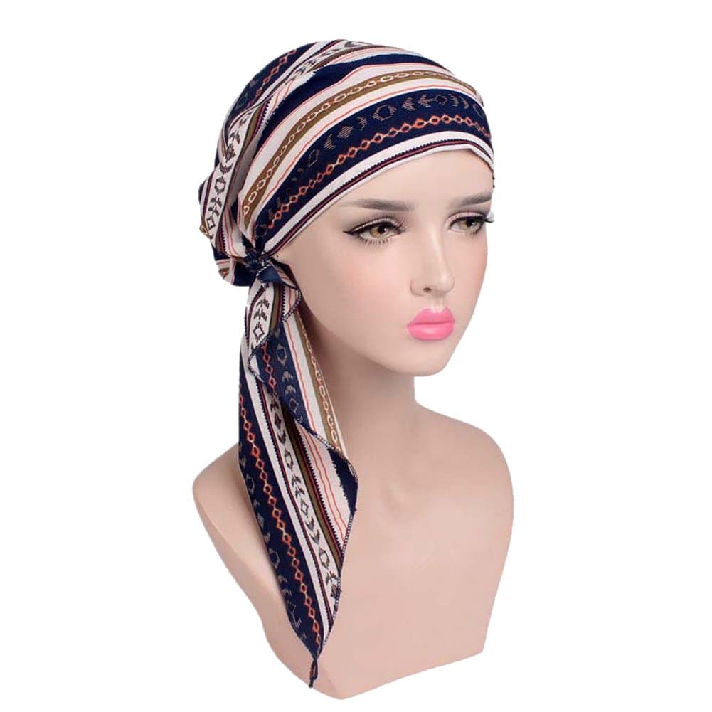 Sainfee Women Long Tail Turban Cap Cotton Muslim Headwrap (Multicolor)