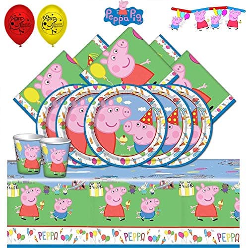 Peppa Pig Carnival Party Tableware Supplies Children's Birthday Party Kit for 8 16 24 32 Guests (Deluxe Kit For 32 Guests)
