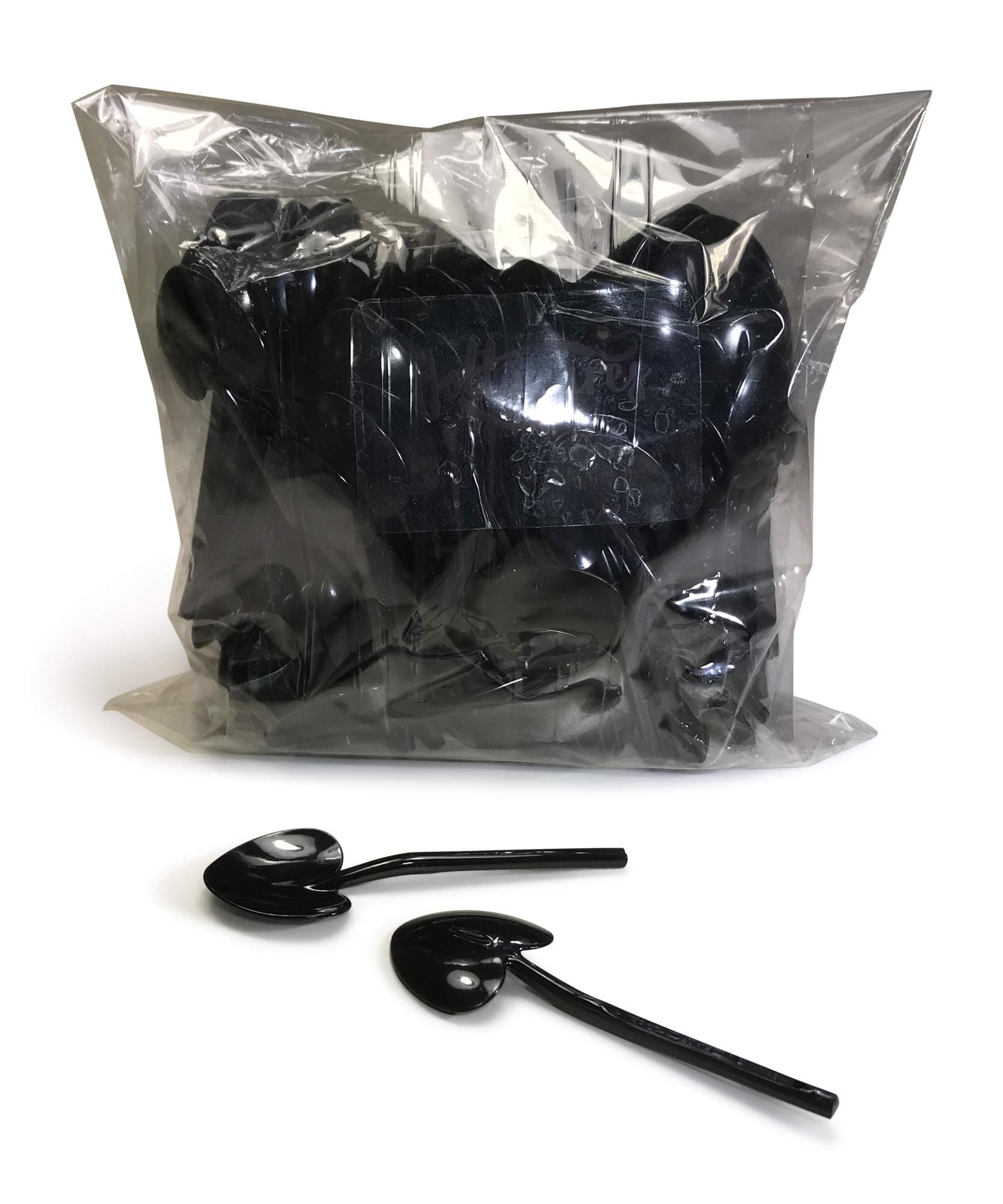 Jollywares 3.5" Love Heart-Shaped Disposable Mini Plastic Tasting Spoons (Black)(1 Pack of 180 pcs)