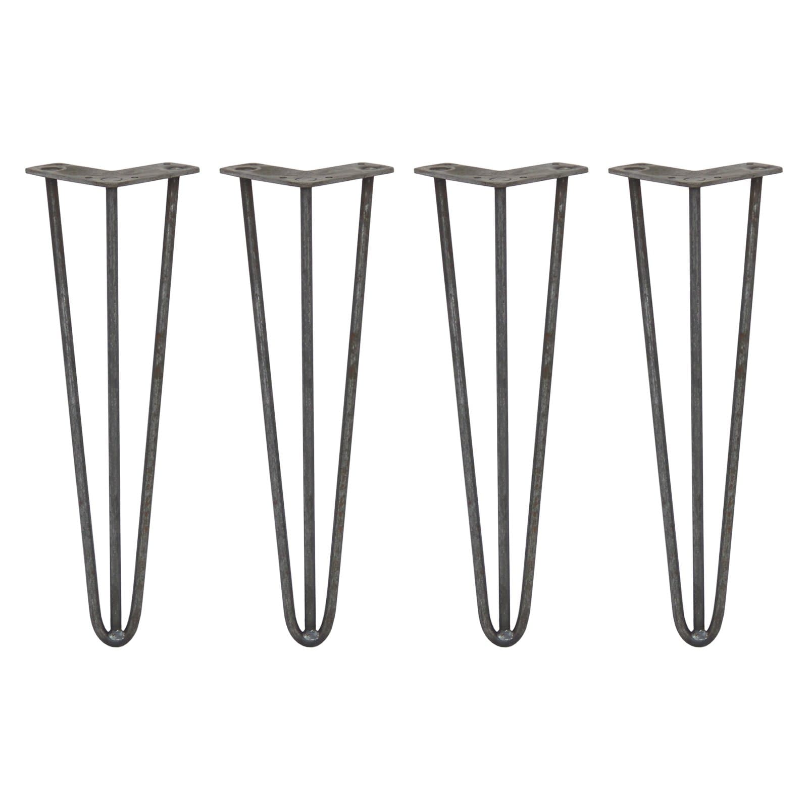 4 x Hairpin Legs/Hair Pin Legs Set SkiSki Legsâ„¢ Furniture Desk Bench Chair Table 16" 3 Prong 10mm Raw Steel & Protector Feet