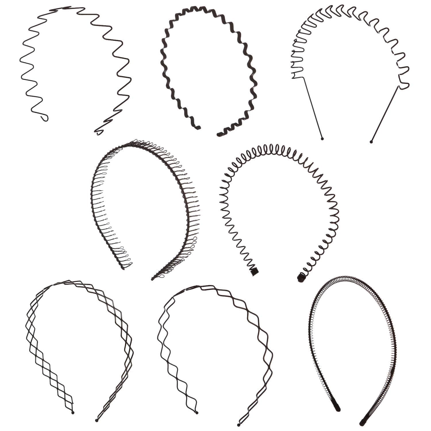 Folora 8pcs Unisex Black Spring Wavy Metal Hair Hoop Band Men Women Sports Headband Headwear Bandeau Accessories