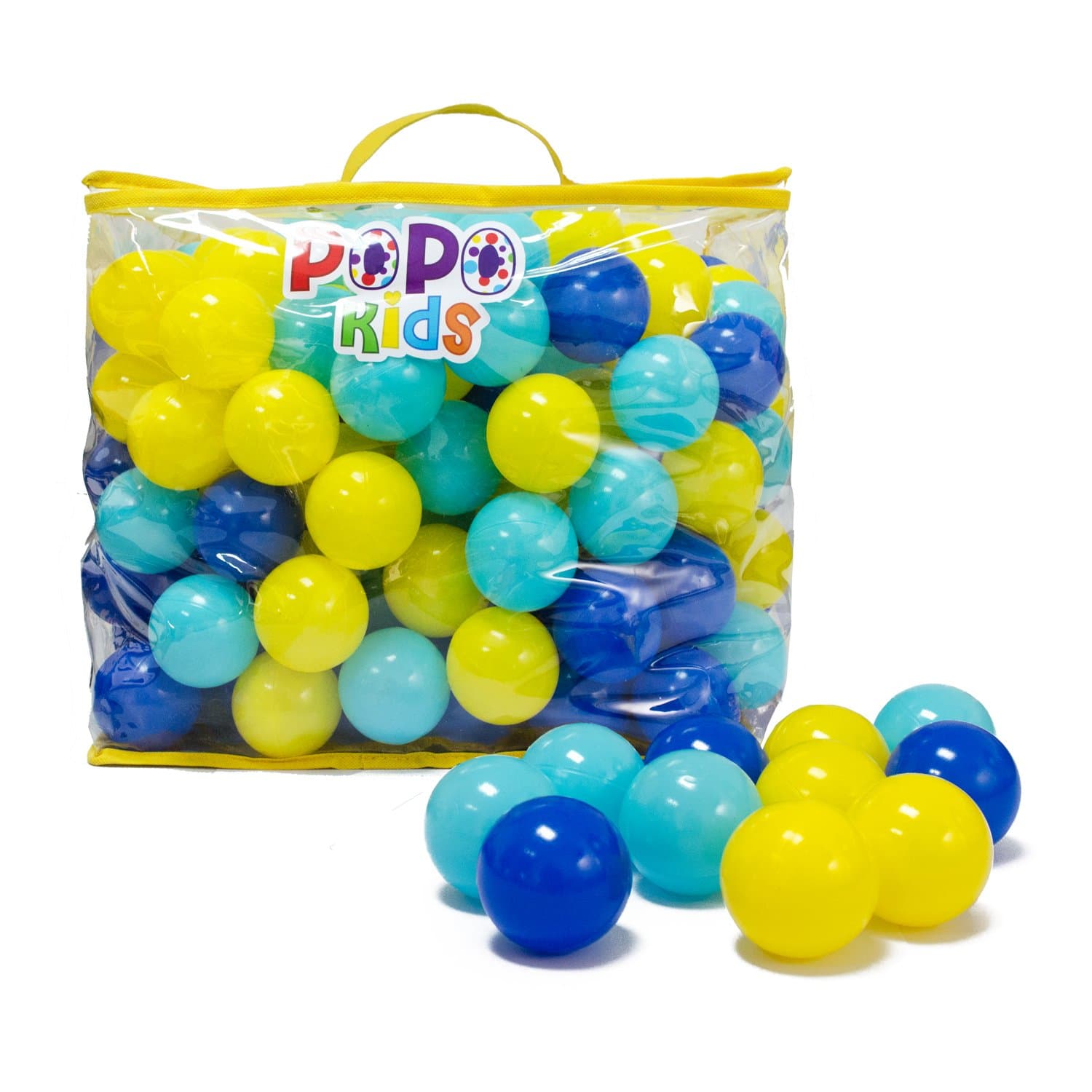 PoPo Kids Pack of 200 Balls, Phthalate Free BPA Free, Crush Proof Plastic Ball, Pit Balls, Durable Storage Mesh Bag with Zipper (PoPoStar)