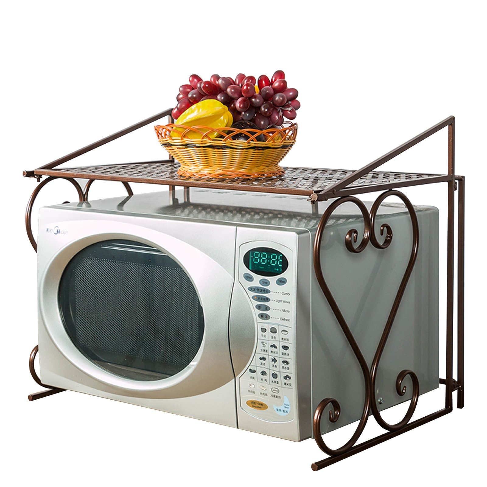 AcornFort® K-132 Multi-Function 2 Layers Double Deck Bronze Metal Microwave Oven Shelf Storage Racks Side Organizer Kitchen Counter Cabinet