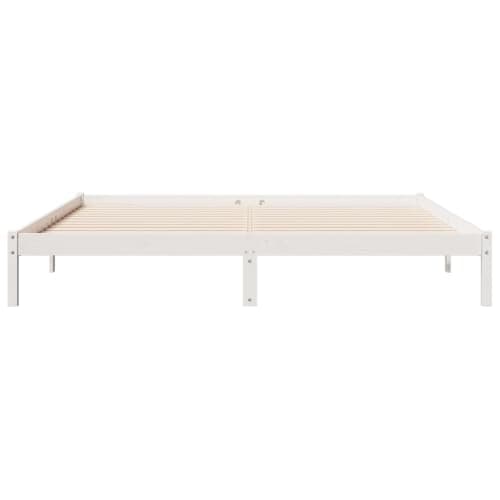 vidaXL Extra Long Double Bed Frame - Solid Pine Wood Material, 180x210 cm - White Finish, Stable Legs - Modern Bedroom Furniture