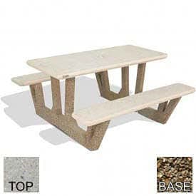 Bohlmann 38" Concrete Rectangular Picnic Table, Polished Tan River Rock Top, Tan River Rock Leg