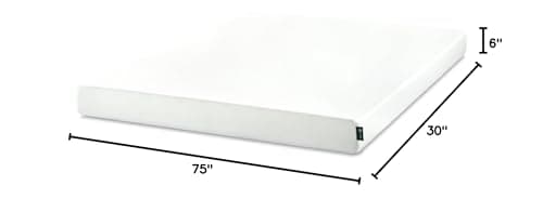 Zinus 6 Inch Green Tea Memory Foam Mattress, 75" x 30" (Narrow Twin), Fiberglass Free, Patented Custom Contour Support, Sturdy Base Foam, CertiPUR-US Certified, Mattress in A Box, White