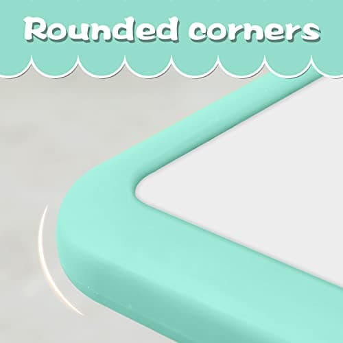 Children's Table and Chair Set Suitable for Boys and Girls Age 2-12 Height Adjustable Table top Can be Painted with 6 Seats Suitable for Family Learning Daily use (Mint Green)