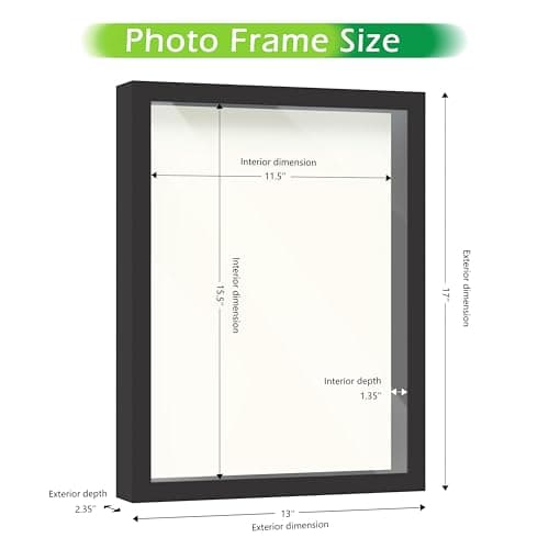 FrameWorks 12ââ‚¬Â x 16ââ‚¬Â Black Wooden Shadow Box Frame ââ‚¬â€œ Soft Felt Back, Tempered Glass, and Included Elegant White Ball Push Pins