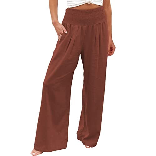 Senyentie Tummy Control Women High Waisted Lounge Pants Casual Wide Leg Boho Trouser Summer Drawstring Sweatpants with Pocket