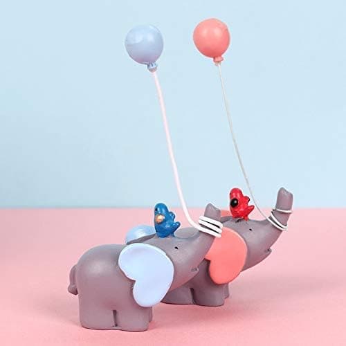 Lioong 1 Pair Blue & Pink Elephant With Balloons Figures Cake Toppers Decorating For Baby Shower Girls Boys Kids Birthday Cake Decoration
