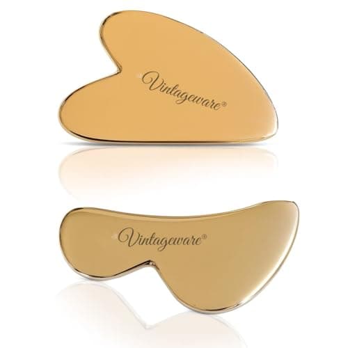 Vintageware® Ayurvedic Kansa Gua Sha Tool Set – Heart & B Shape Bronze Massagers for Face Sculpting, Body Relaxation & Skin Detox