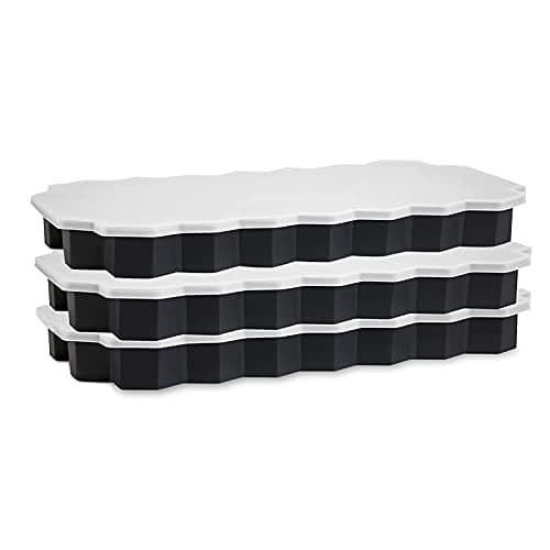 Coycoye Silicone Ice Square Tray with No-Spill Removable Lid, 3 Pack 37 Compartment Ice Ball Mould BPA Free Easy to Remove for Whiskey, Cocktails, Baby Food(Black,8.07"x4.53"x0.94")