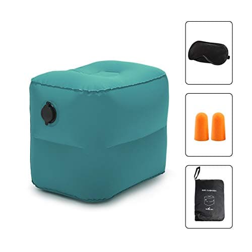 Travelsky Inflatable Travel Foot Rest for Airplane, Travel Accessories for Kids Comfortable Bed to Sleep on Flight, Car, Train-Adjustable Height Footrest Pillow for Adults to Relax at Home/Office